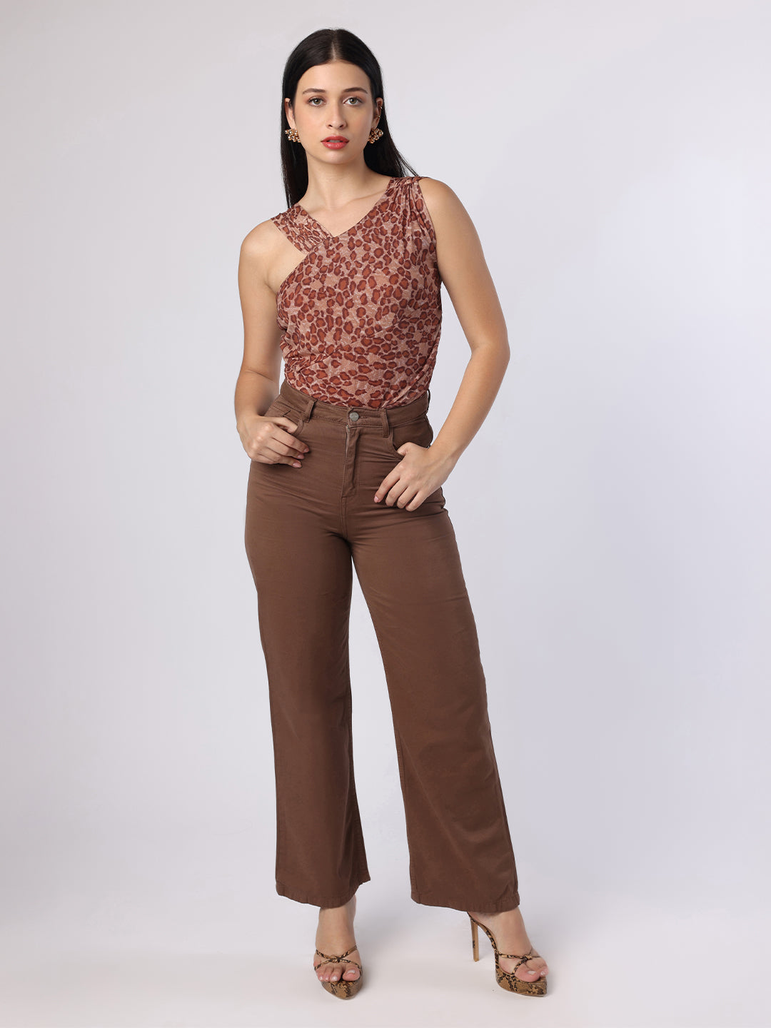 Blanc9 Women Leopard Print Bodysuit Top
