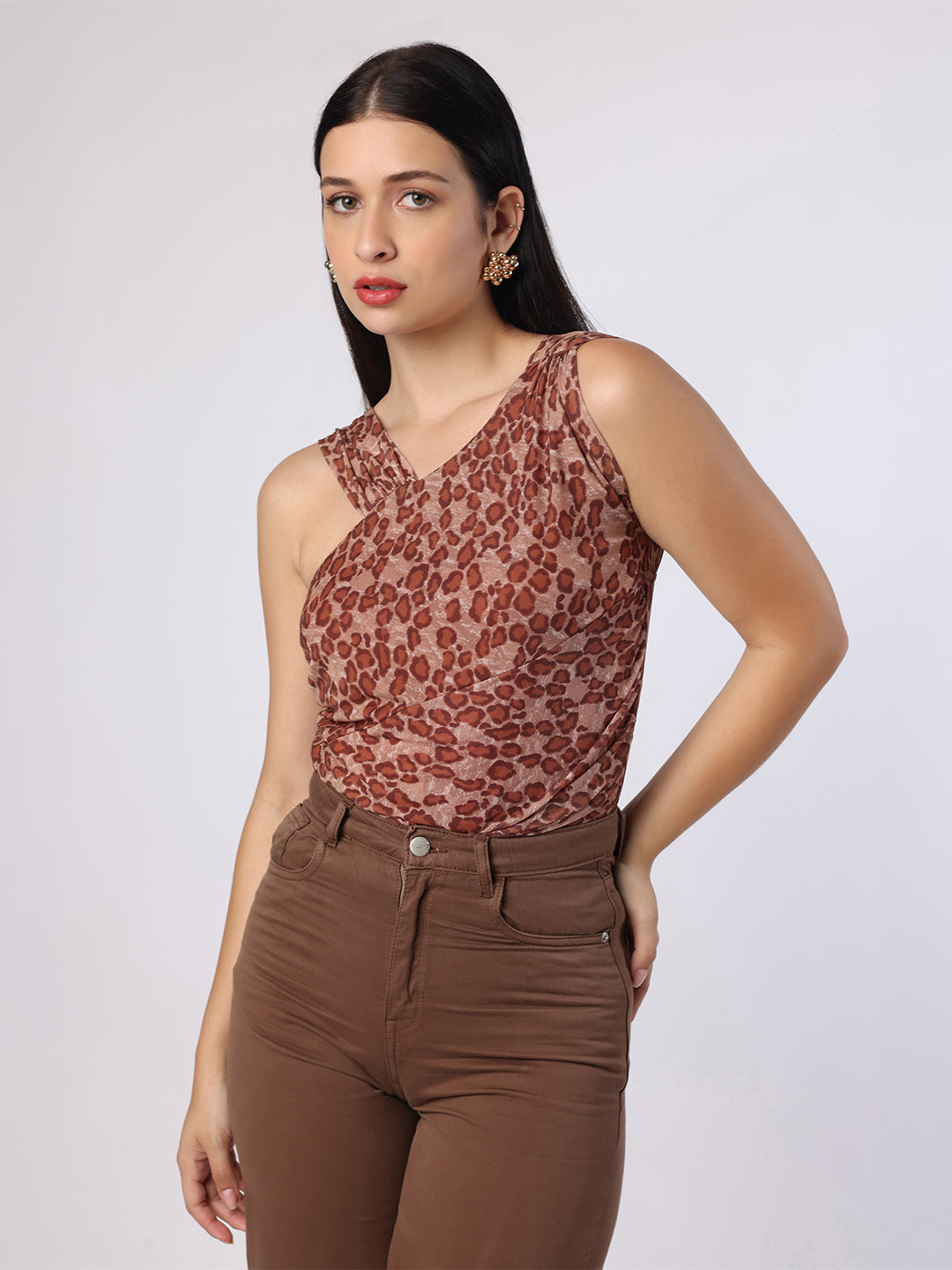 Blanc9 Women Leopard Print Bodysuit Top