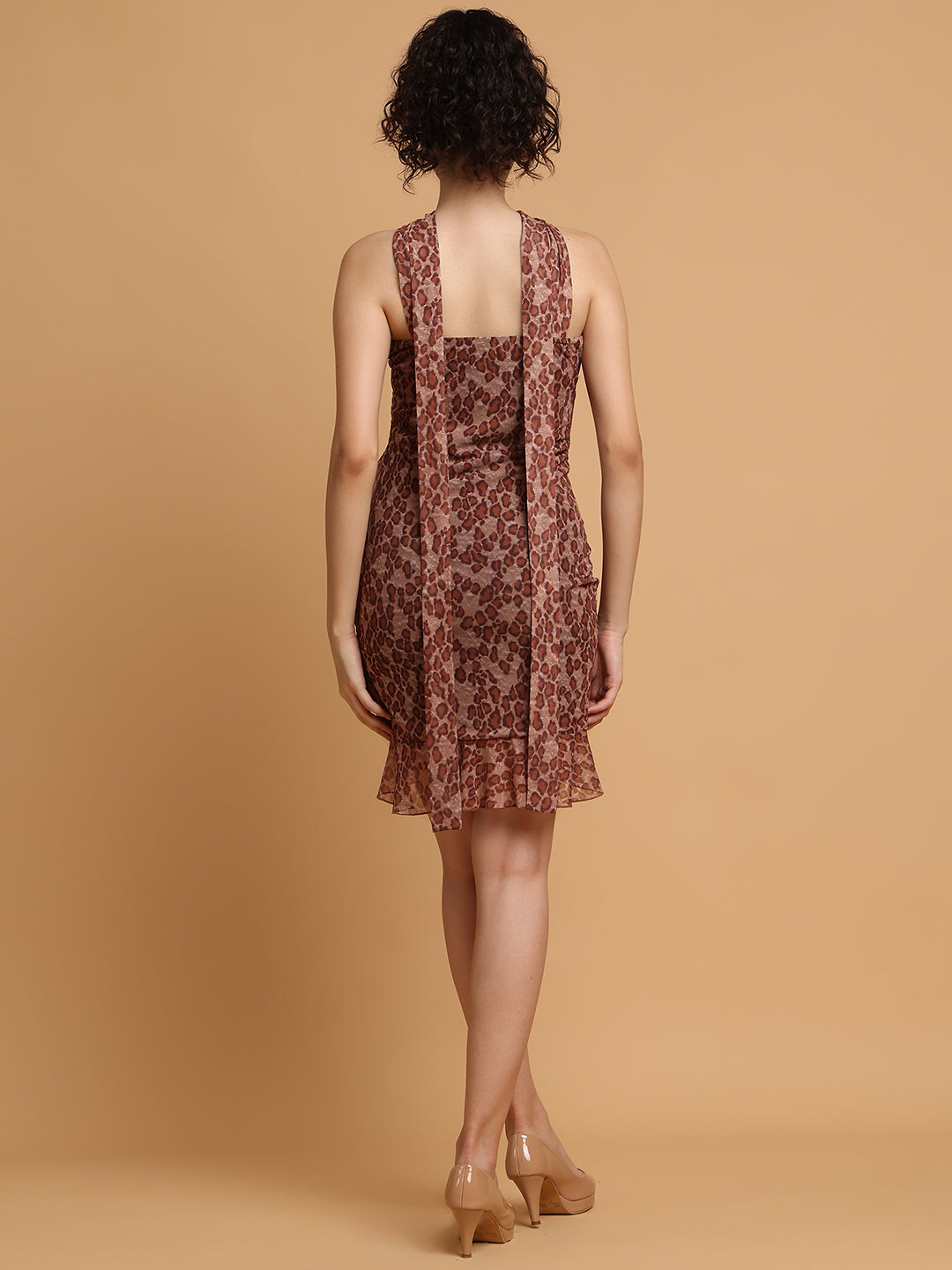 Blanc9 Women Leopard Print Fitted Dress With Tie-Ups