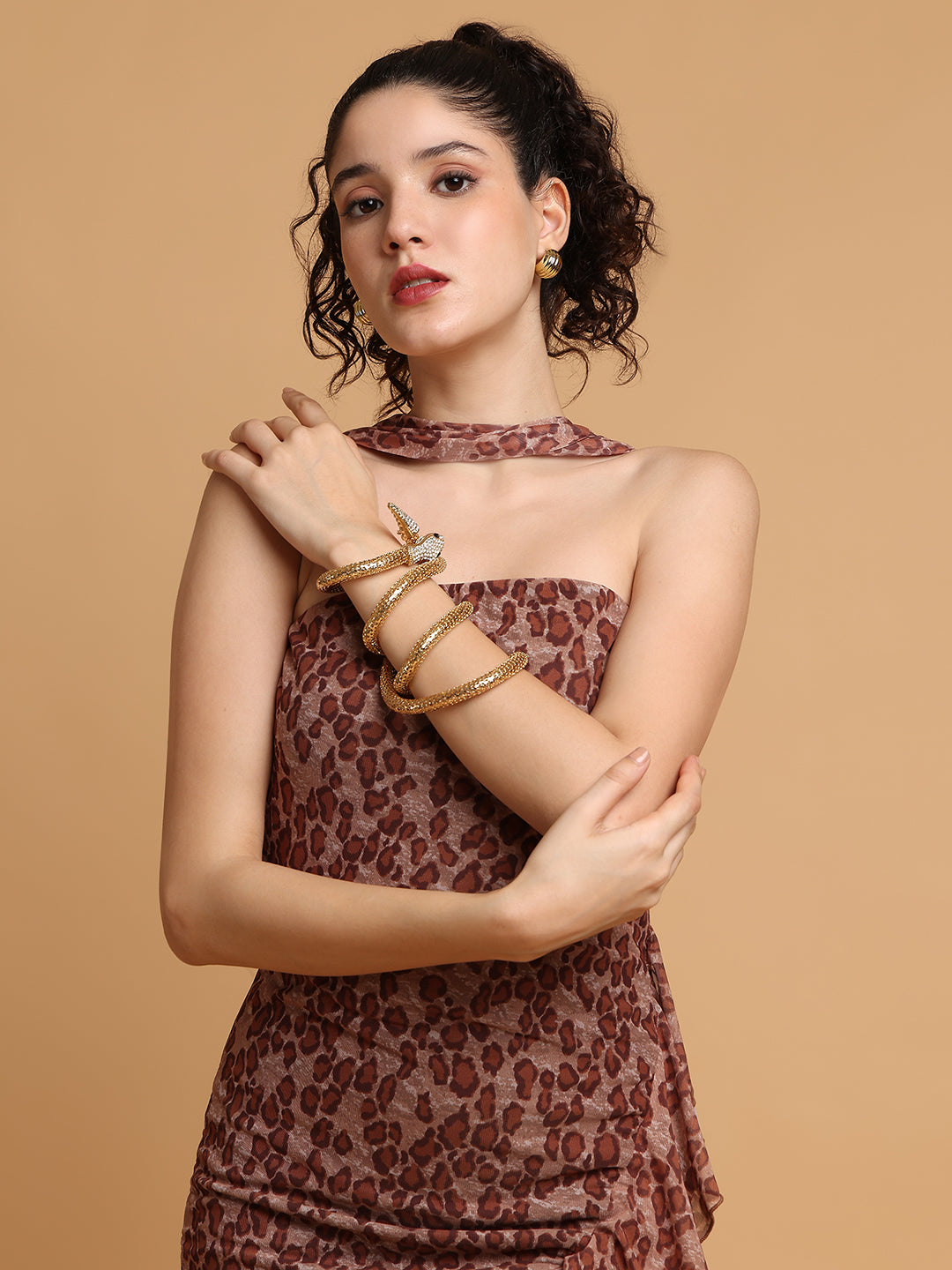 Blanc9 Women Leopard Print Fitted Dress With Tie-Ups