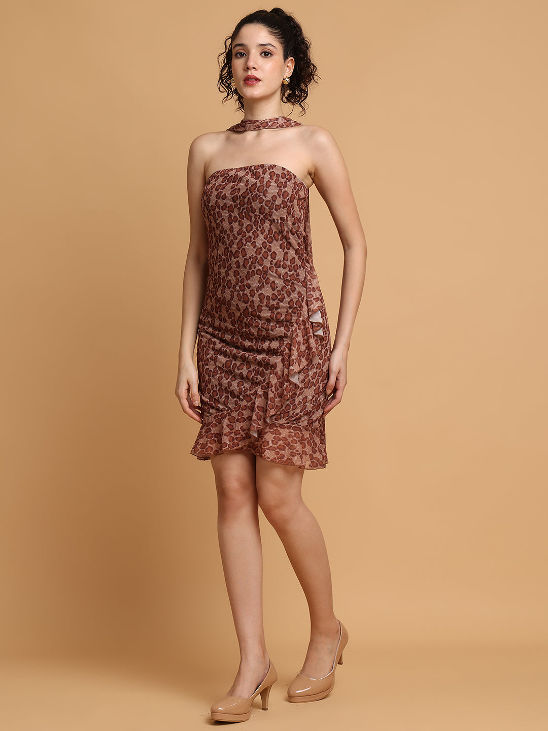 Blanc9 Women Leopard Print Fitted Dress With Tie-Ups