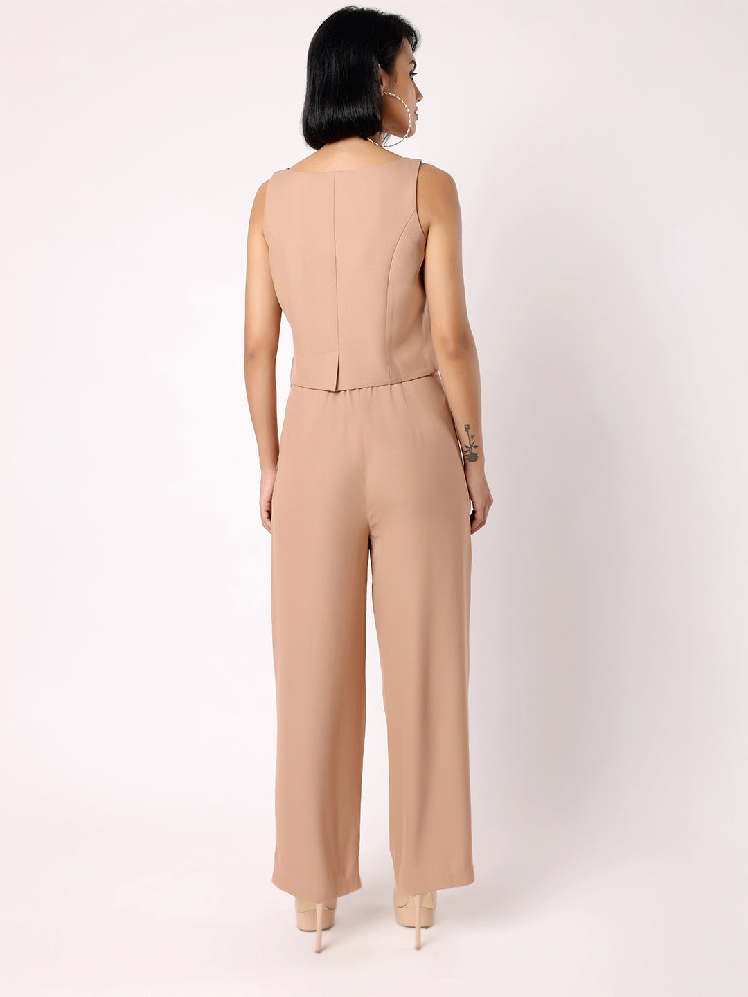 Blanc9 Women Light Brown Waist Coat With Bow & Trousers