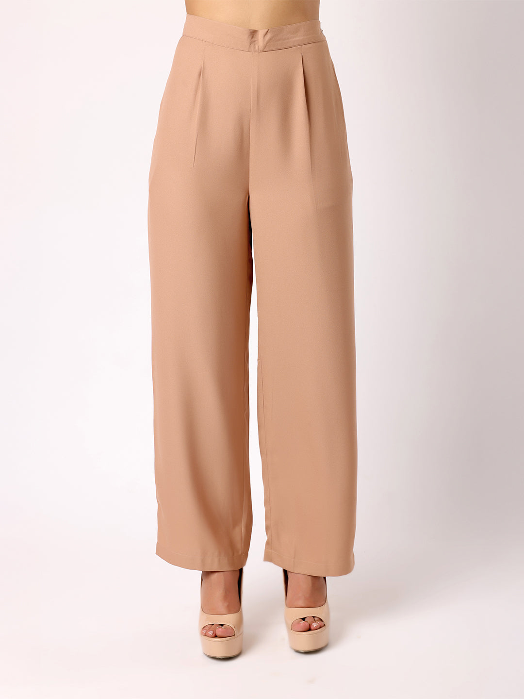 Blanc9 Women Light Brown Waist Coat With Bow & Trousers