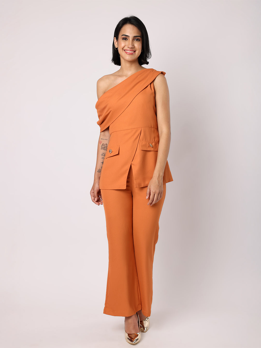Blanc9 Women One- Shoulder Top With Trousers