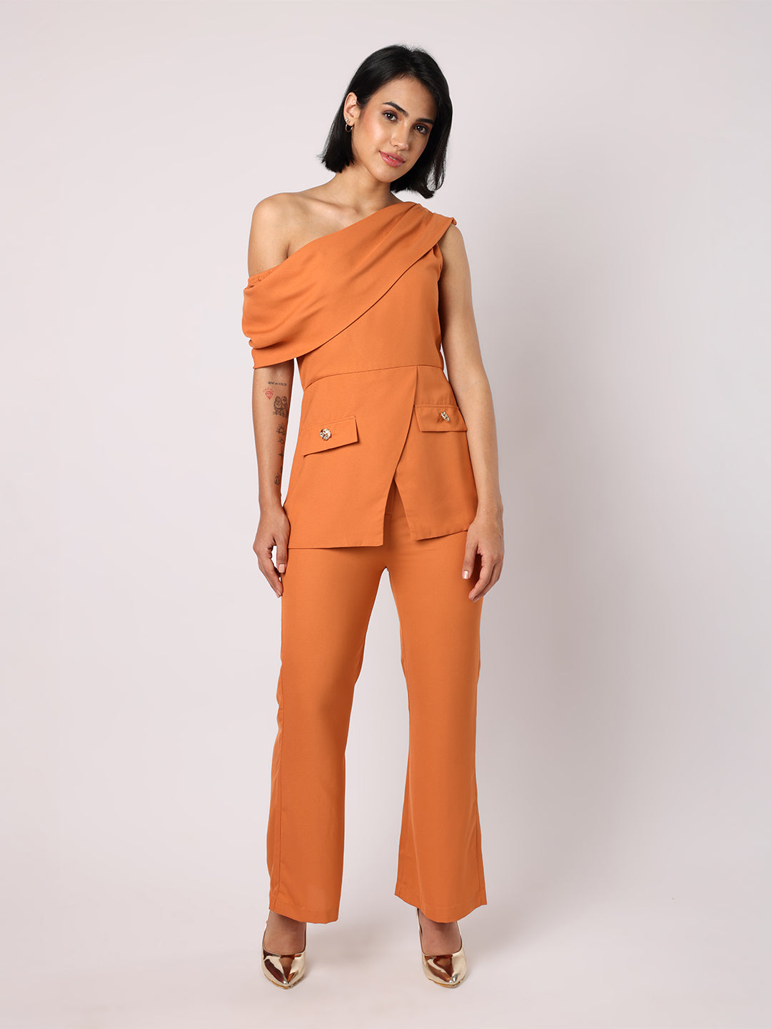 Blanc9 Women One- Shoulder Top With Trousers