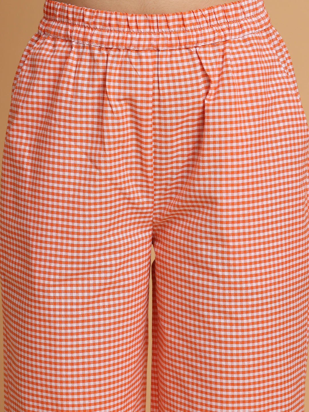 Blanc9 Women Orange Checkered Strappy Top With Pyjama