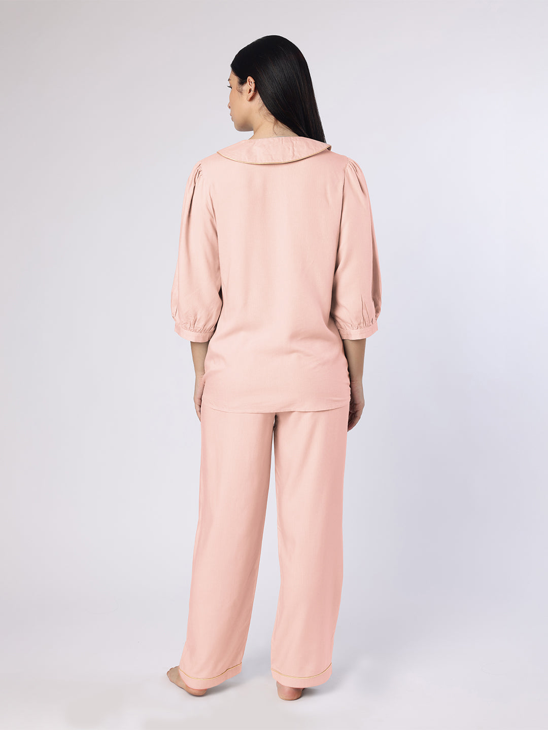 Blanc9 Women Peach Nightwear With Gold-Silver Floral Embroidery