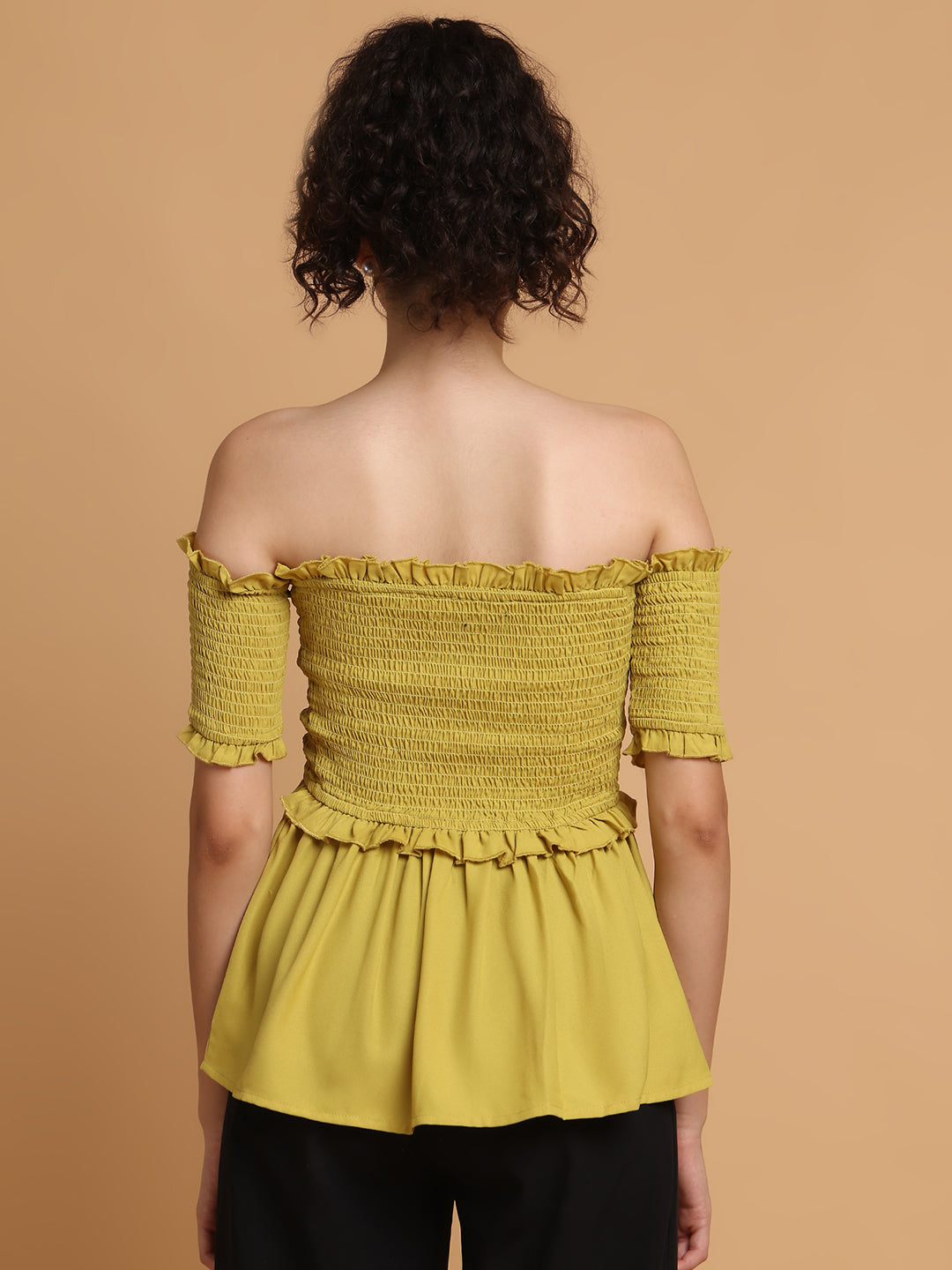 Pear Green Smocking Off-Shoulder Top