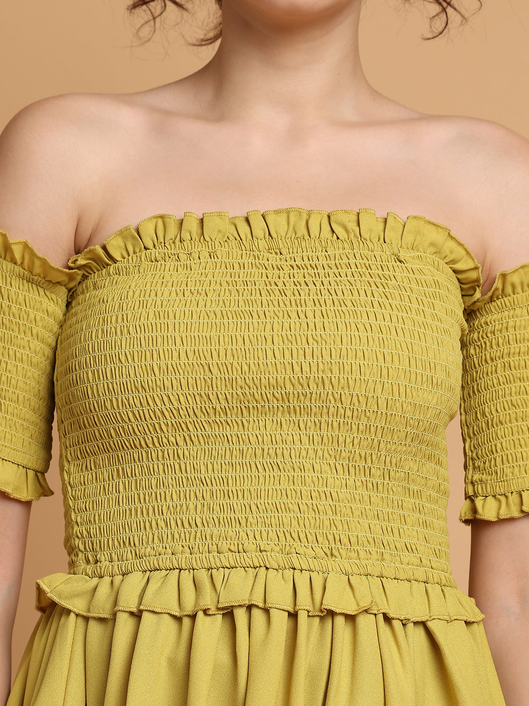 Pear Green Smocking Off-Shoulder Top