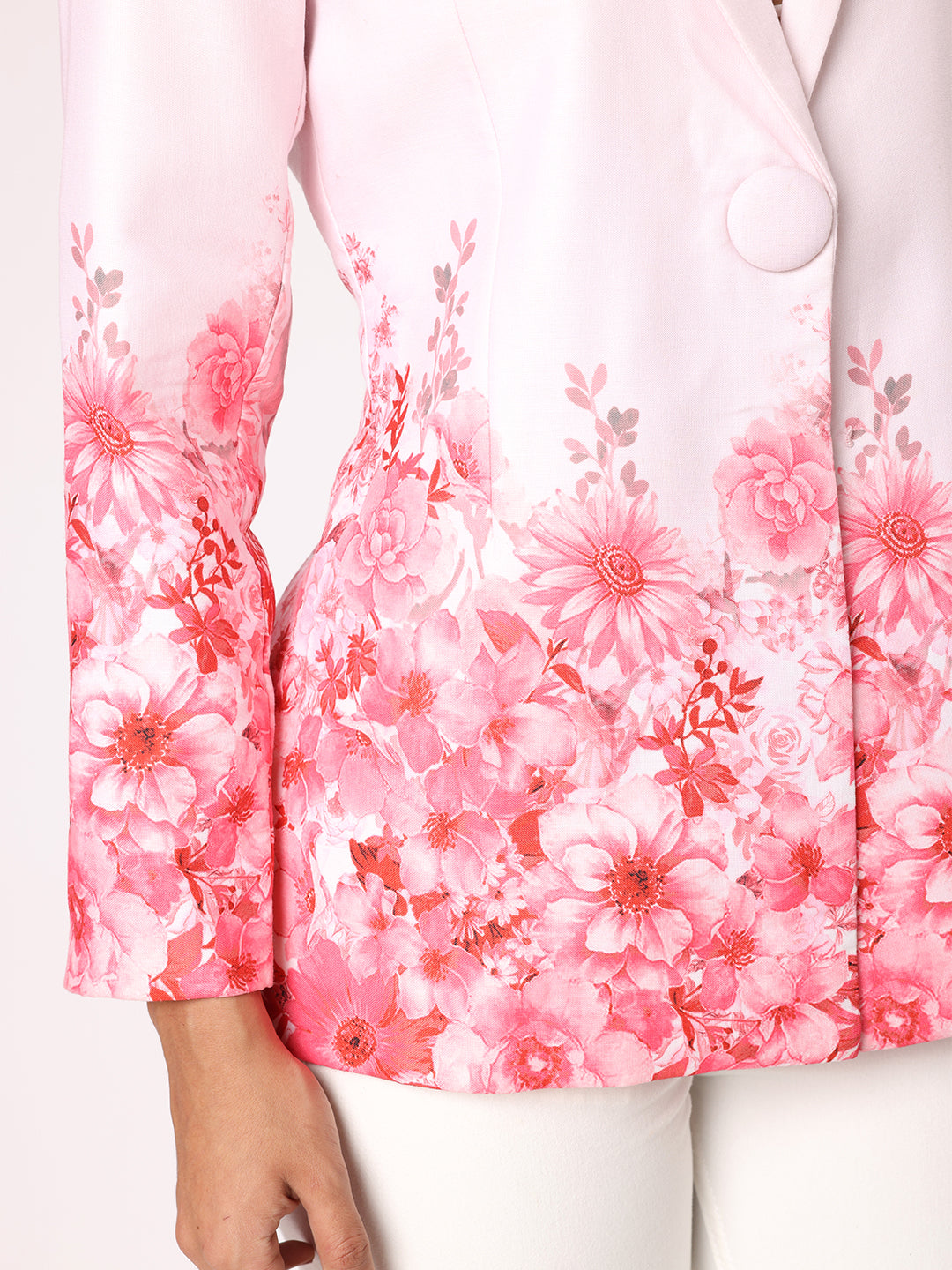 Blanc9 Women Pink Blazer With Floral Border