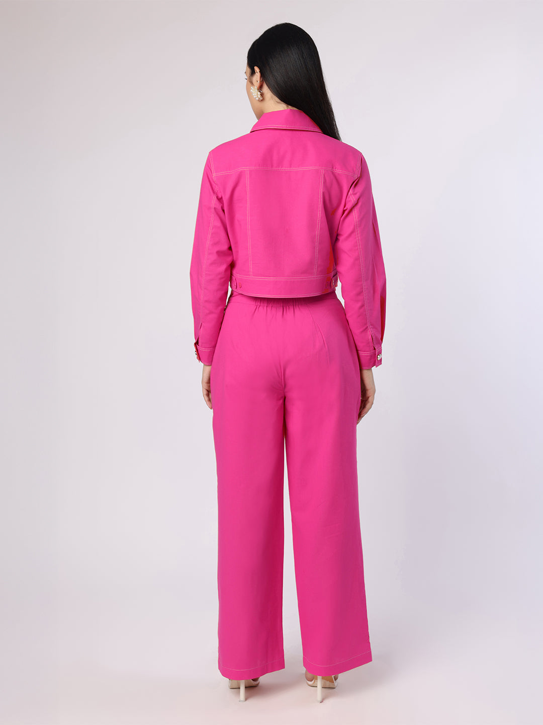 Pink Cropped Shirt With Trousers