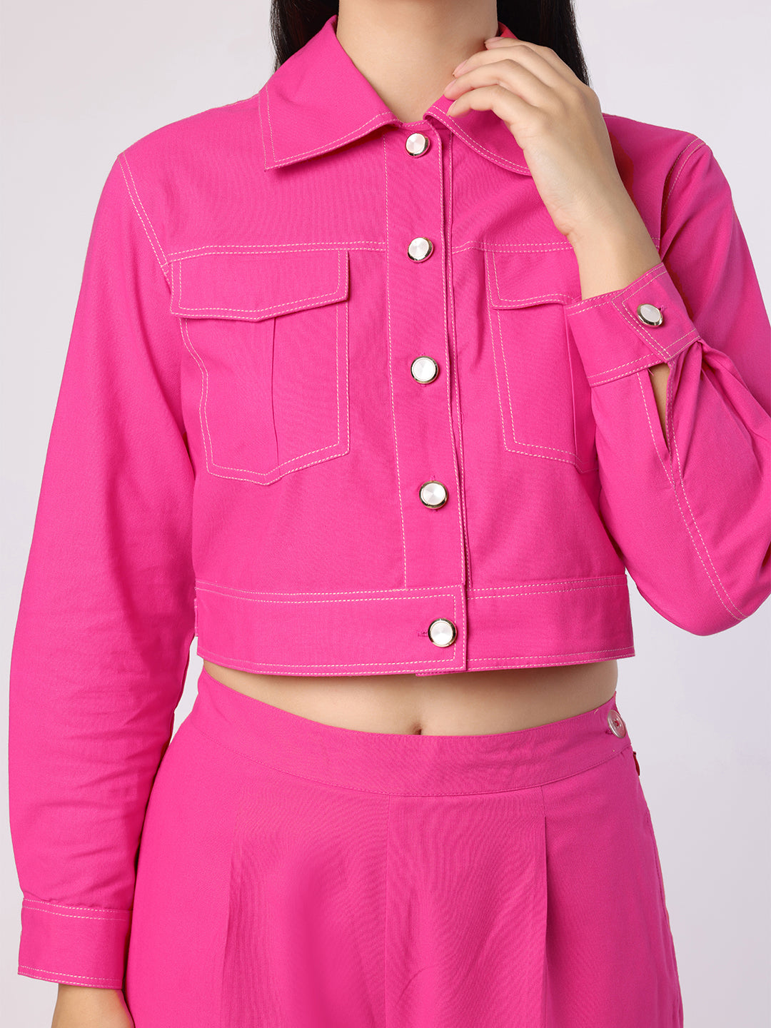 Pink Cropped Shirt With Trousers