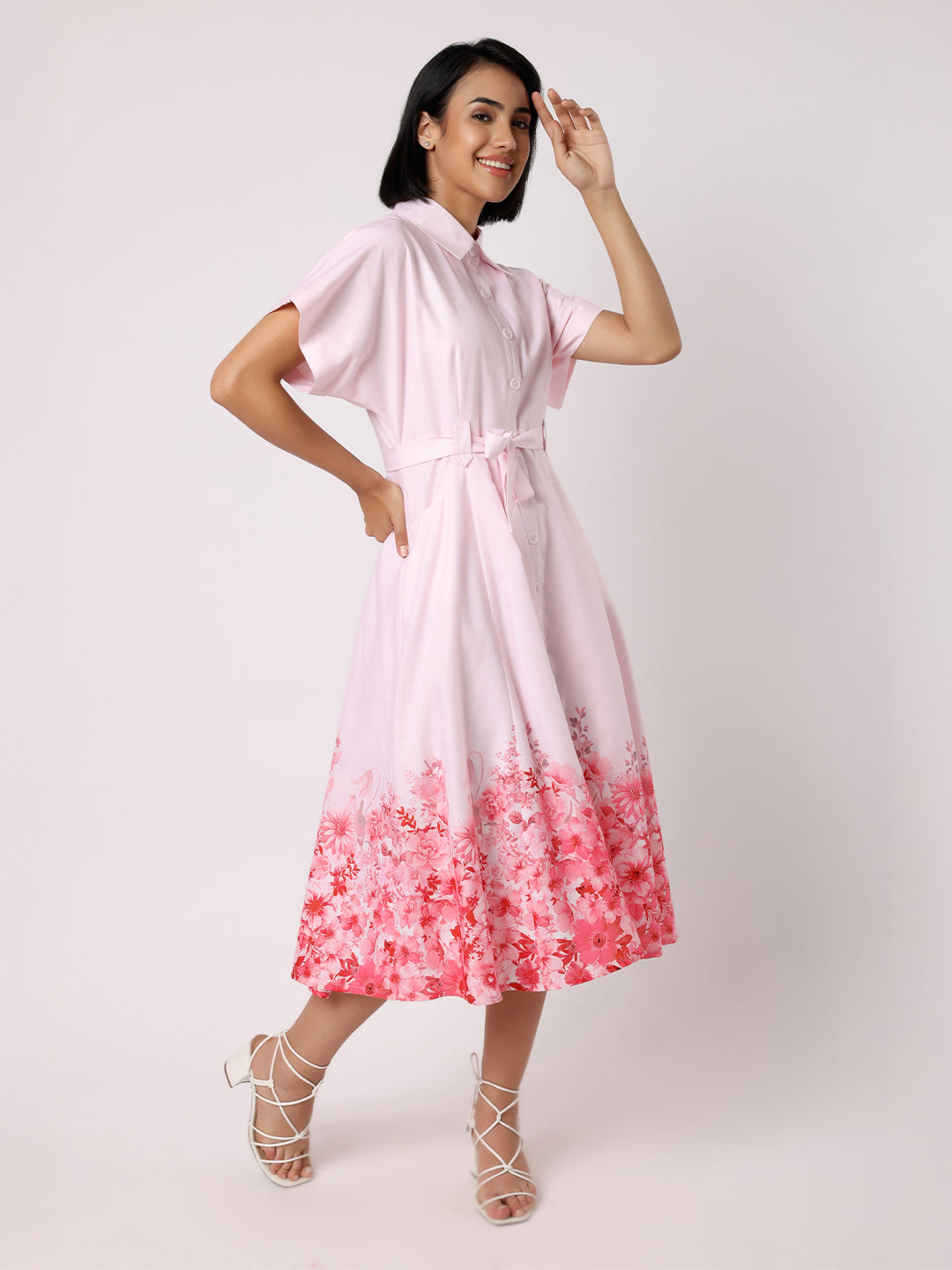 Blanc9 Women Pink Dress With Floral Border