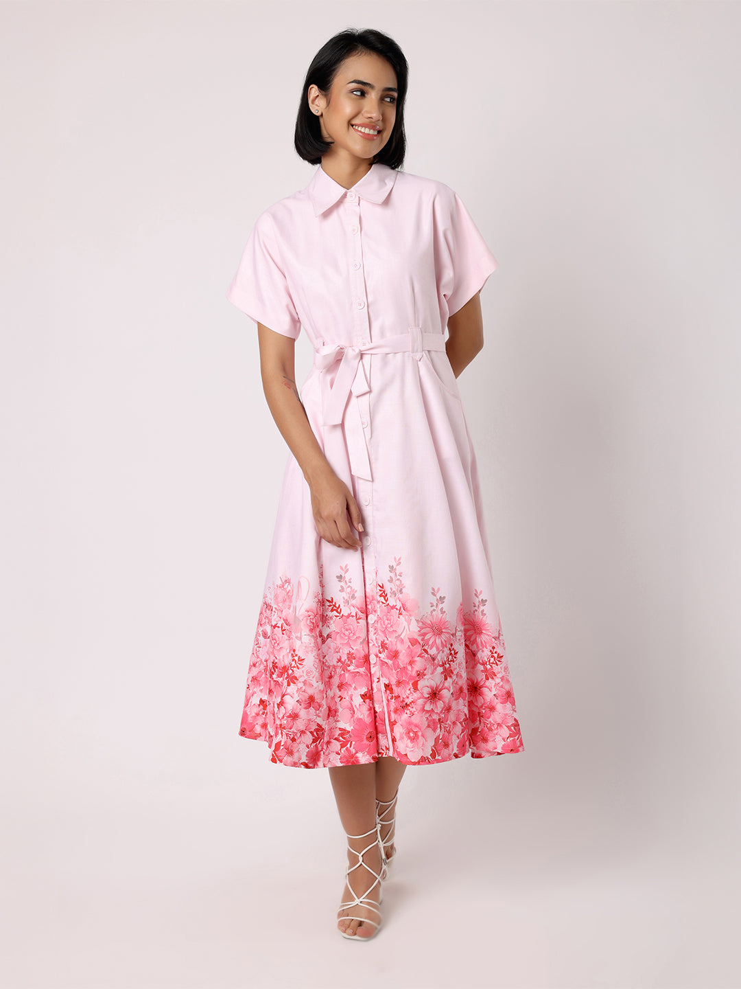 Blanc9 Women Pink Dress With Floral Border
