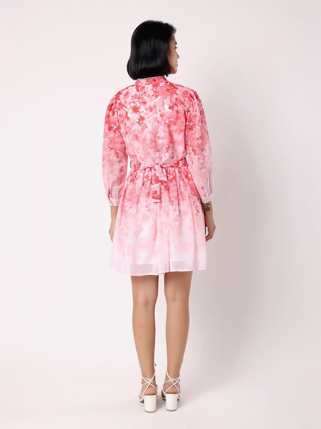 Blanc9 Women Pink Floral Dress With Belt