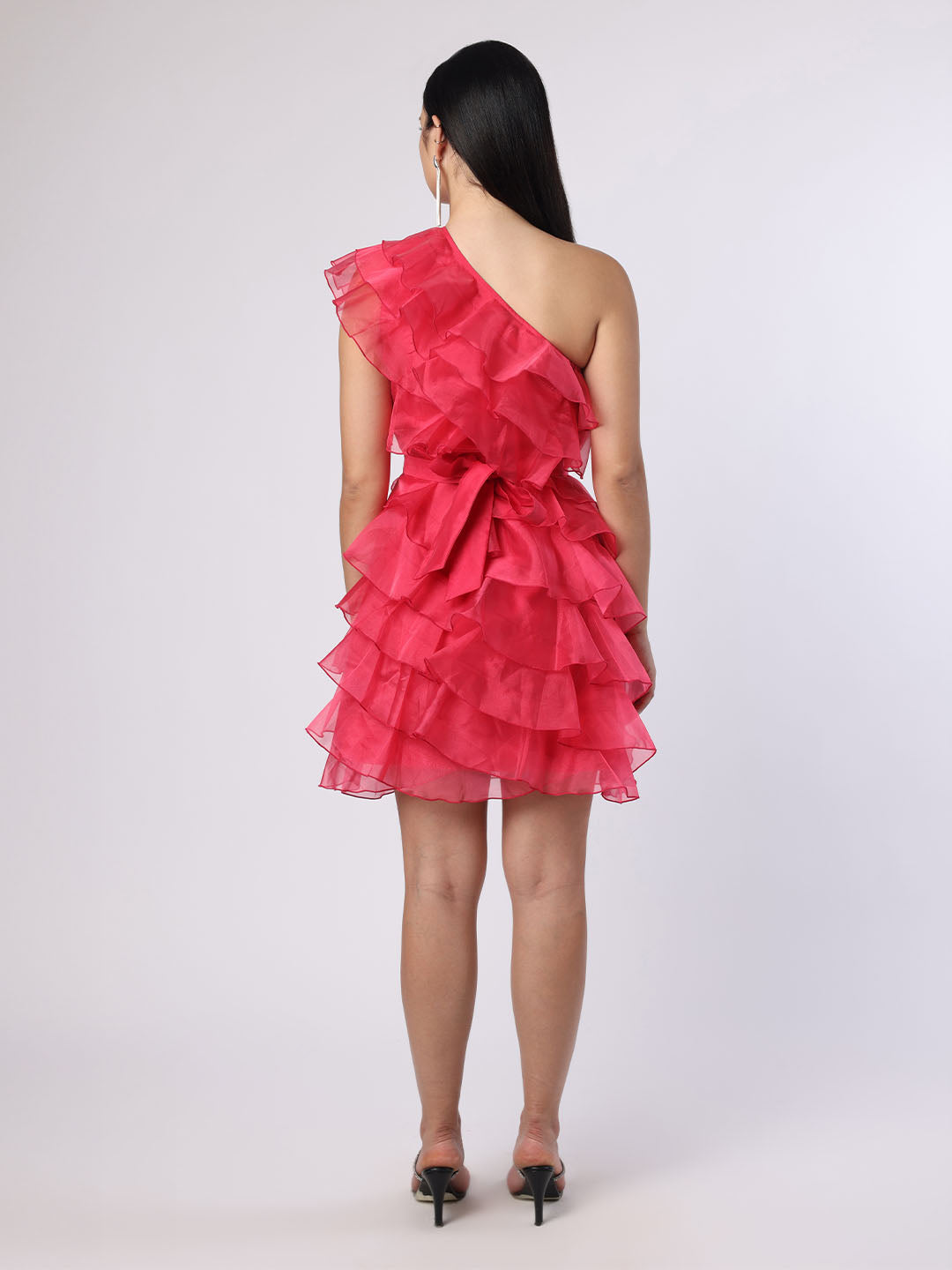 Blanc9 Women Pink Organza One-Shoulder Dress