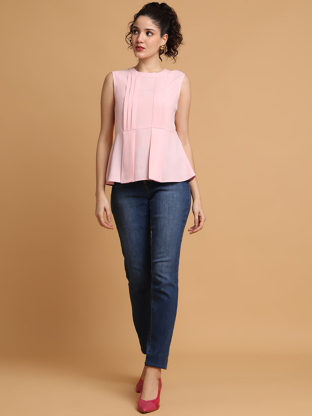 Blanc9 Women Pink Peplum Top With Back Bow