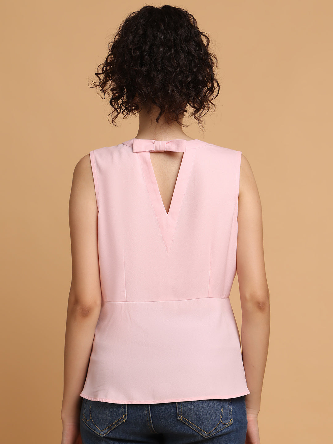 Blanc9 Women Pink Peplum Top With Back Bow