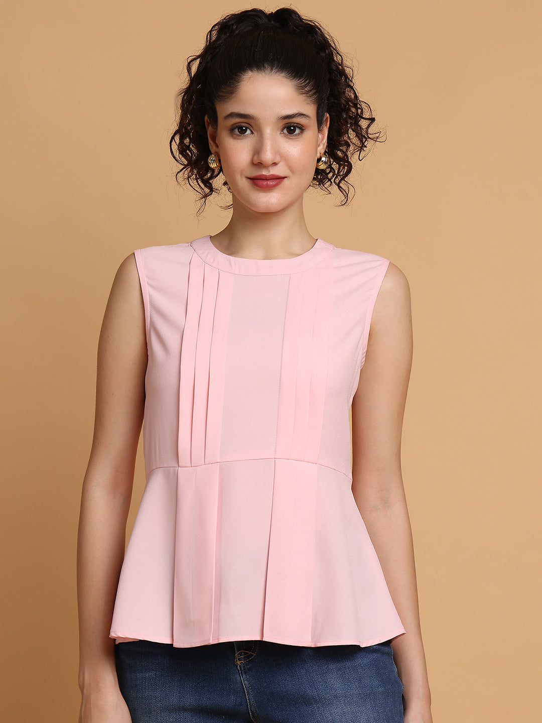 Blanc9 Women Pink Peplum Top With Back Bow