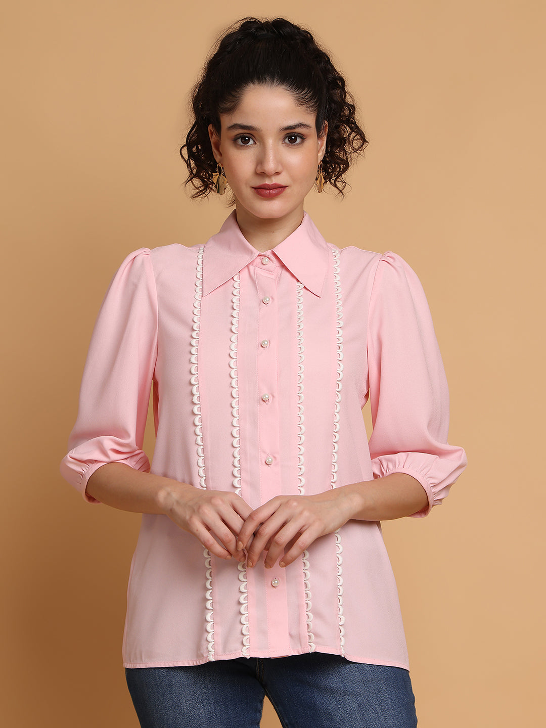 Blanc9 Women Pink Shirt With Loop Detail