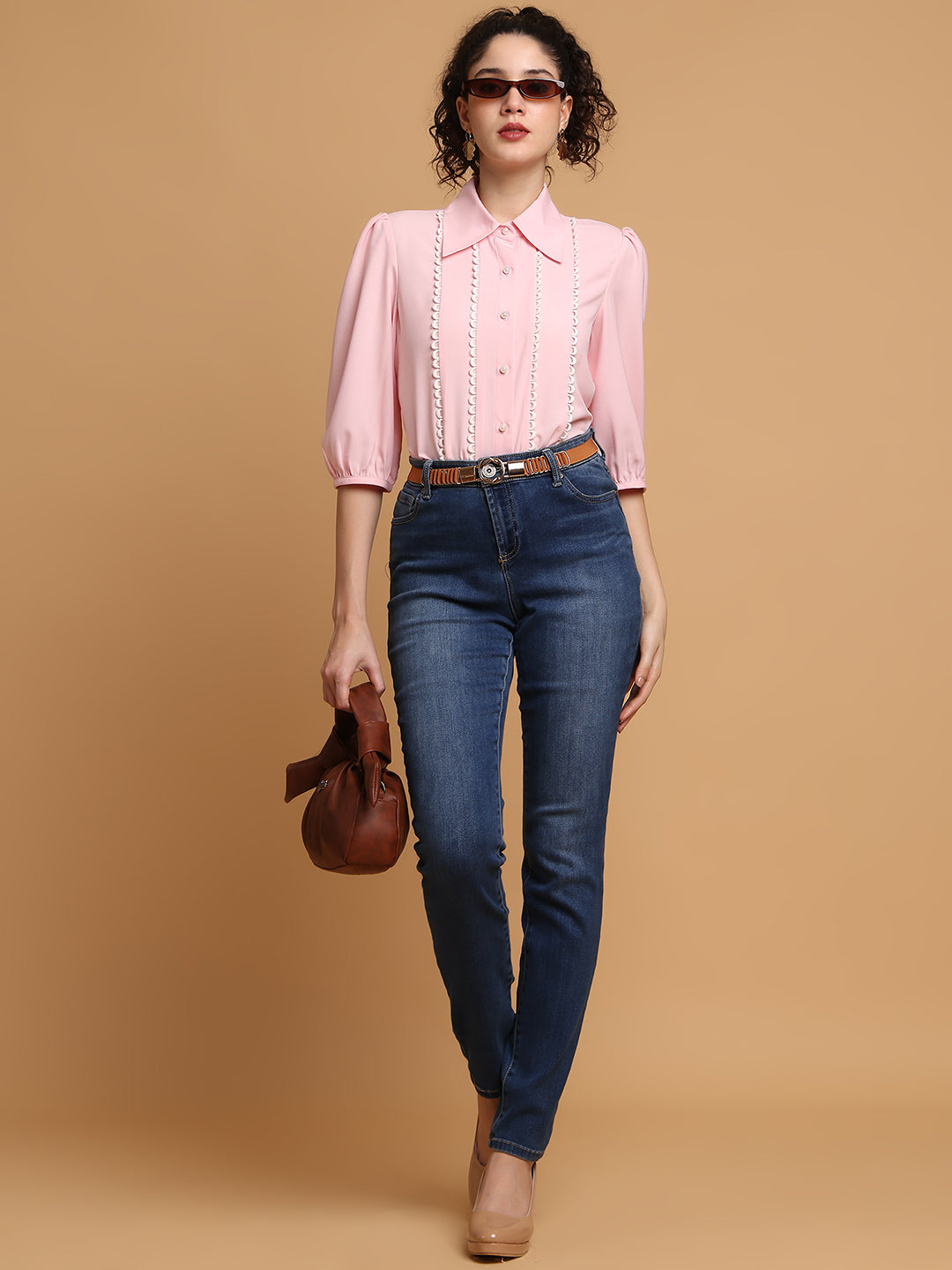 Blanc9 Women Pink Shirt With Loop Detail
