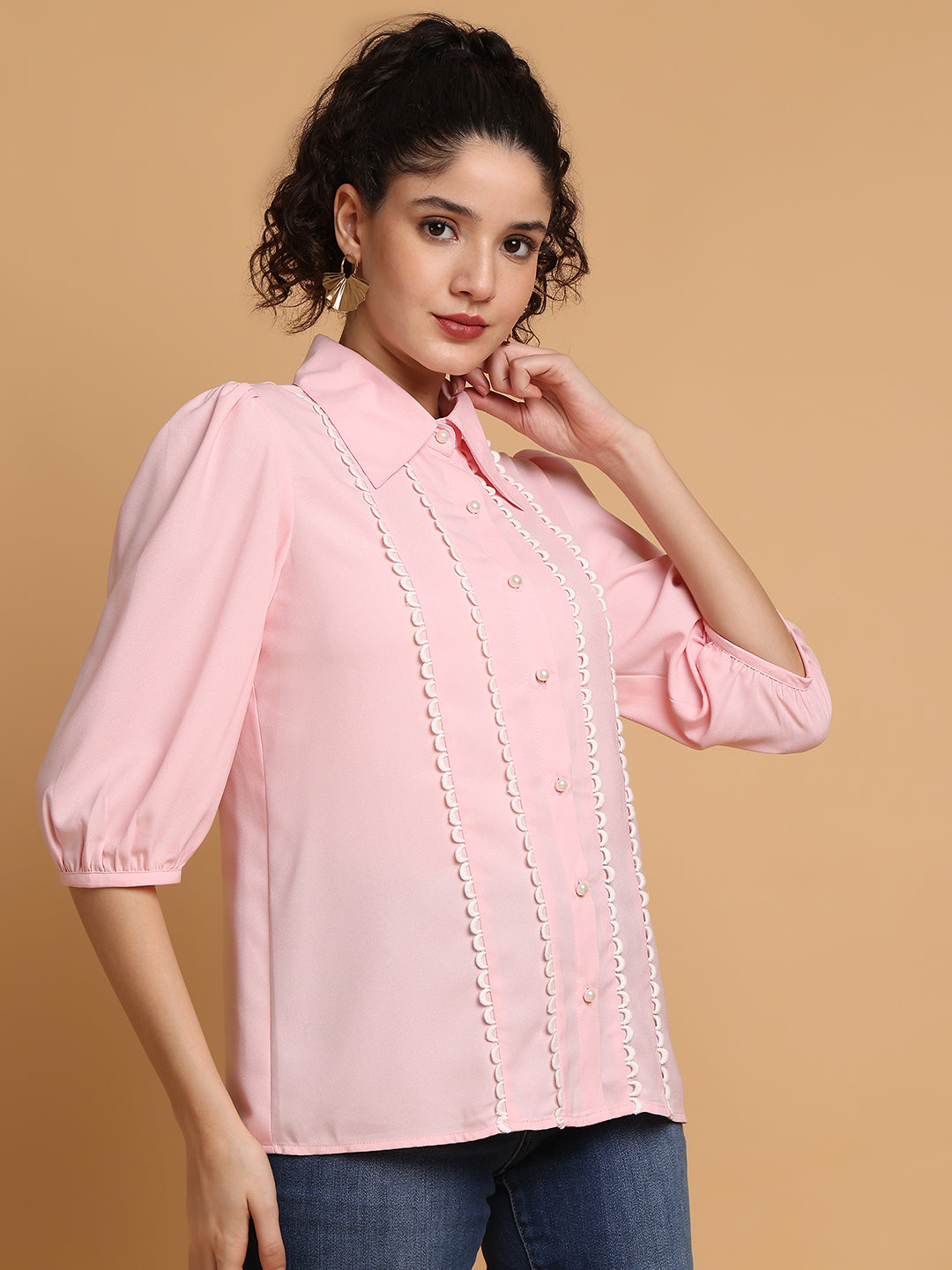 Blanc9 Women Pink Shirt With Loop Detail