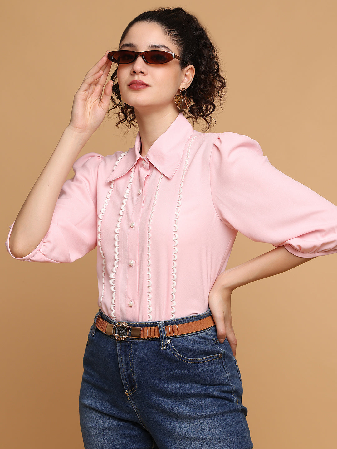 Blanc9 Women Pink Shirt With Loop Detail