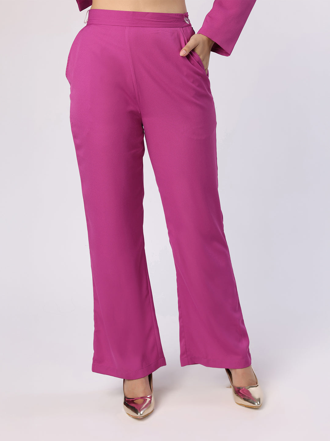 Blanc9 Women Purplish Pink Blazer Set With Flower Brooch