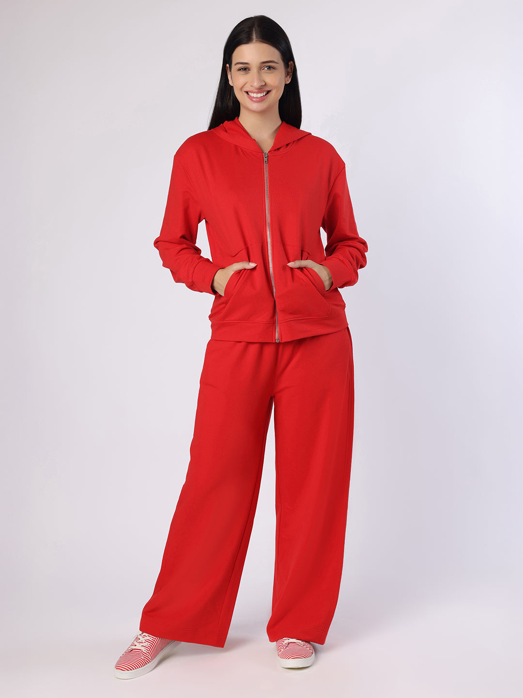 Blanc9 Women Red Hoodie With Trousers