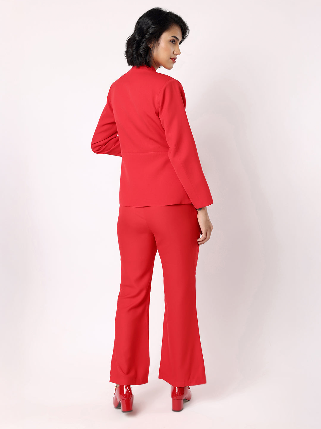Blanc9 Women Red Peplum Blazer With Trousers