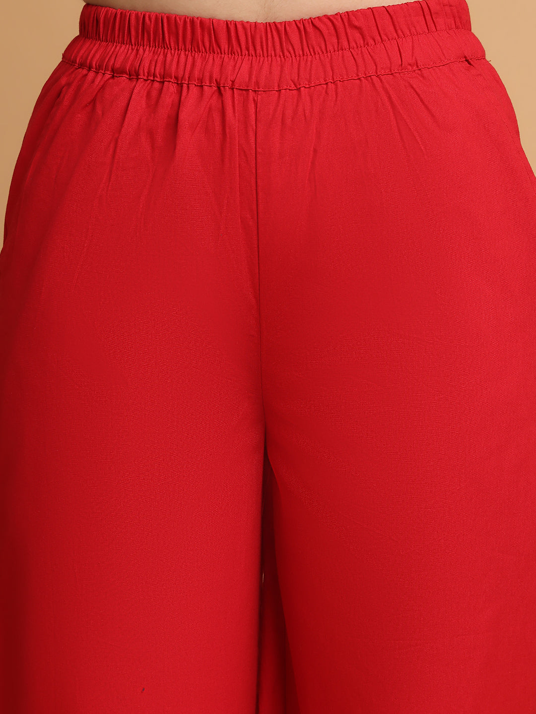 Red Pyjama Set With Lace At Collar