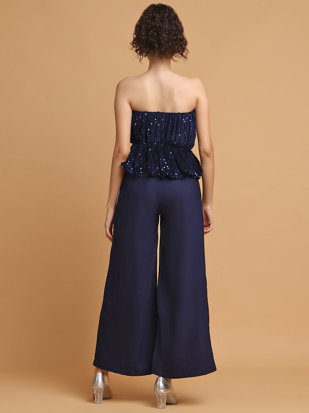 Blanc9 Women Sequinned Off-Shoulder Top With Trousers