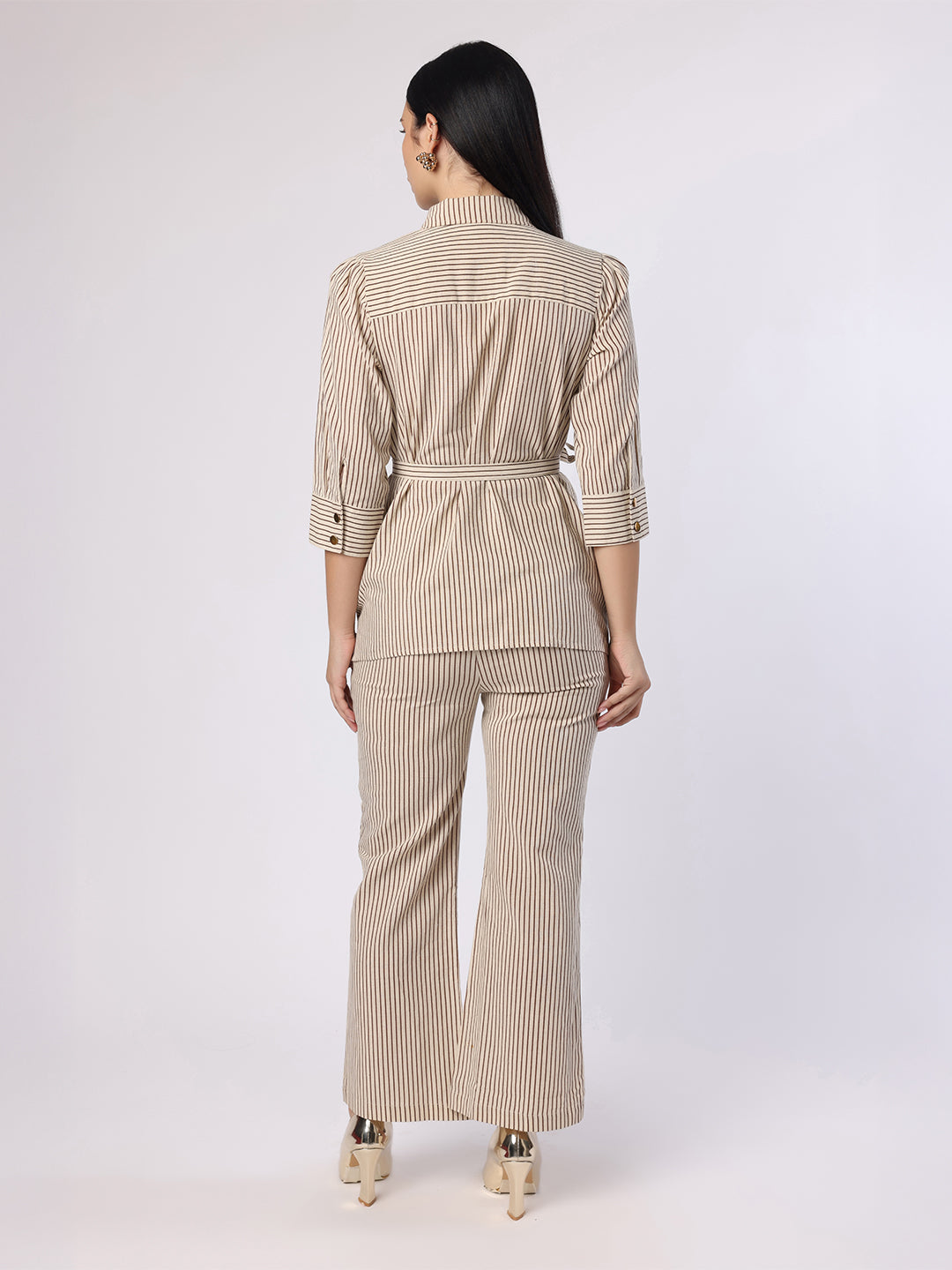 Blanc9 Women Striper Co-Ord Set With Gold Button Detail