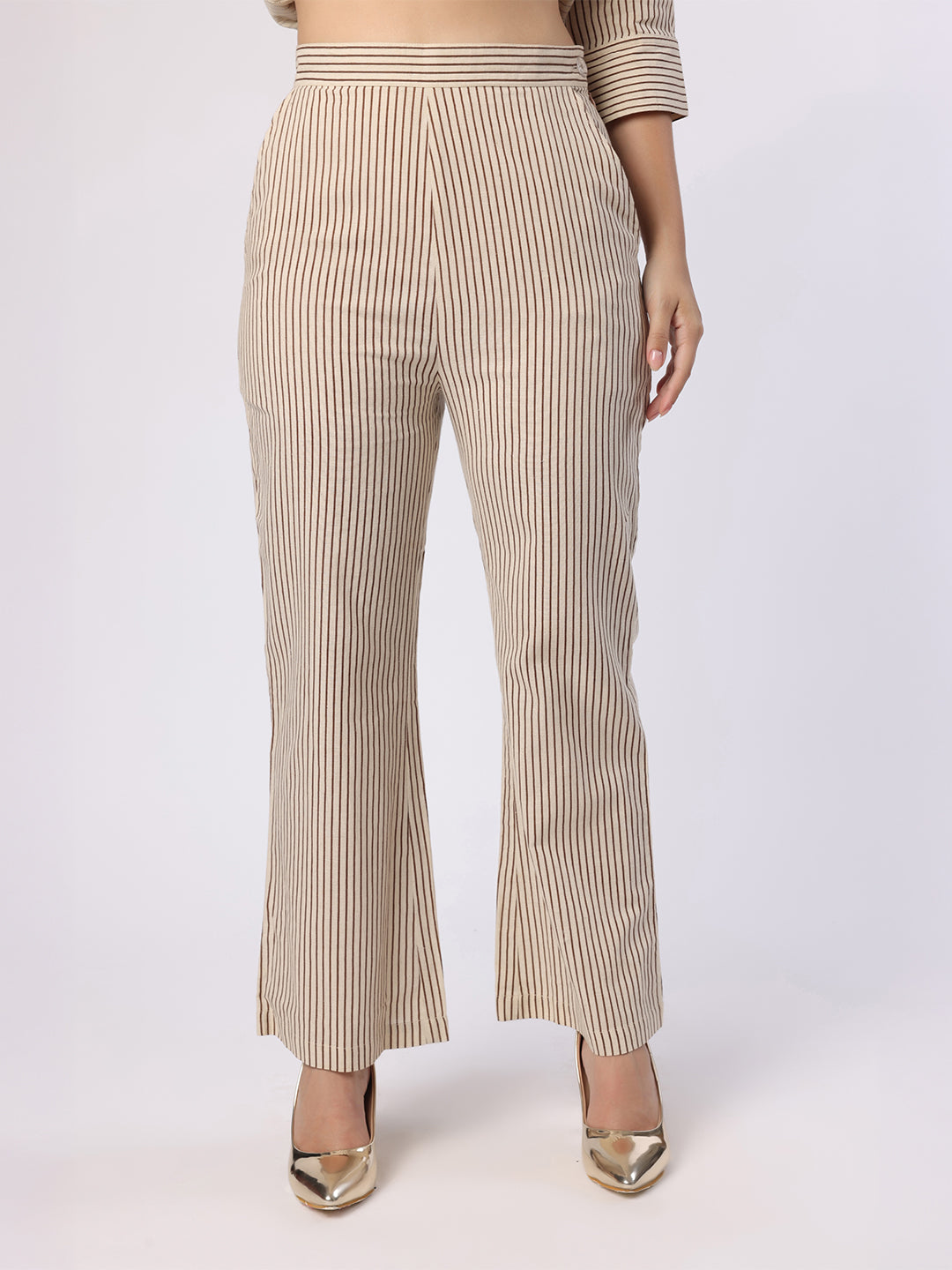 Blanc9 Women Striper Co-Ord Set With Gold Button Detail