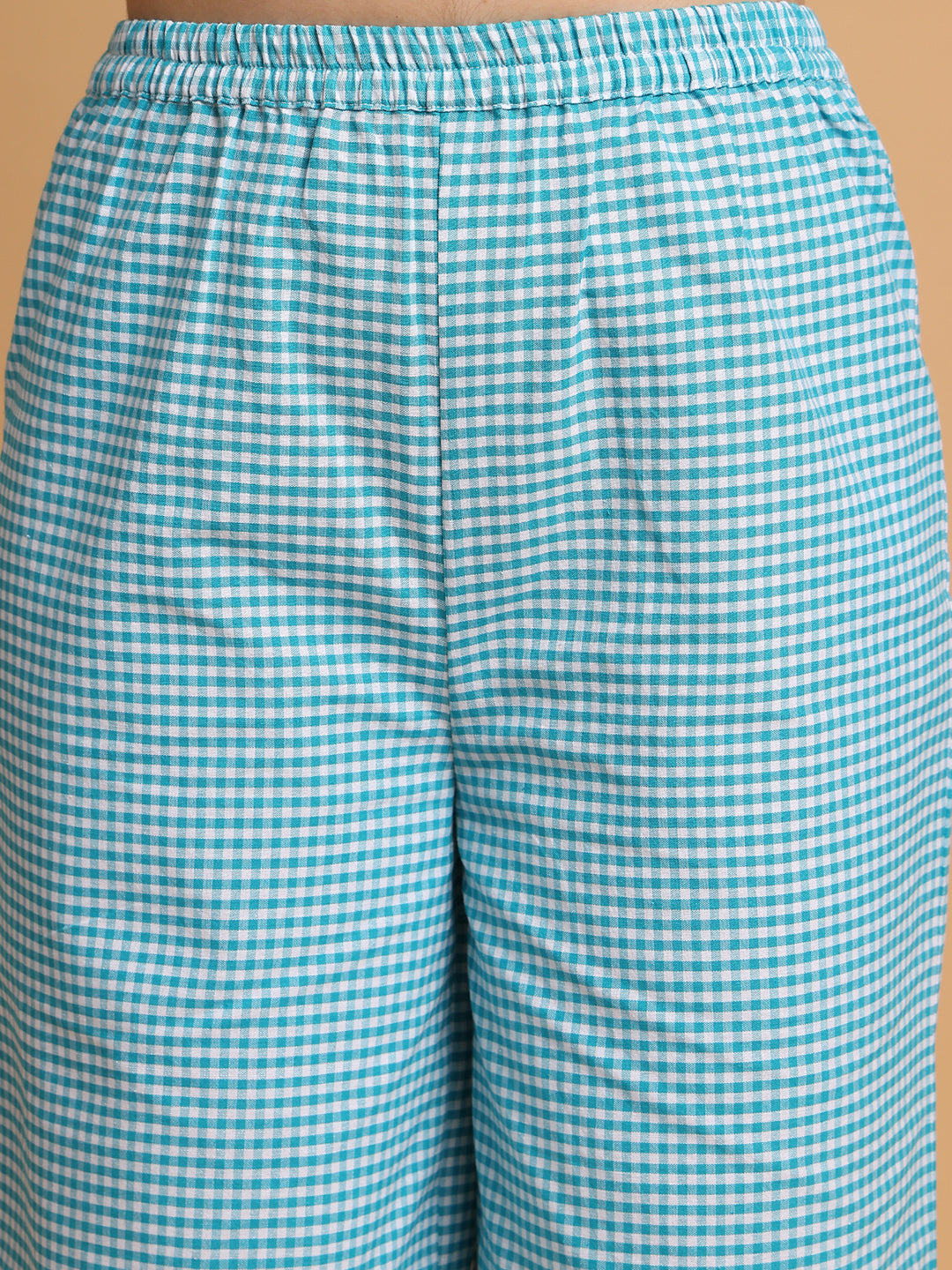 Blanc9 Women Teal Checkered Strappy Top With Pyjama