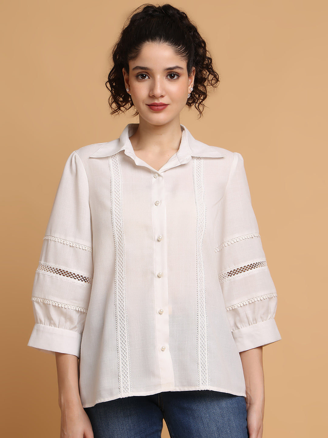 Blanc9 Women White Shirt With Lace Detail