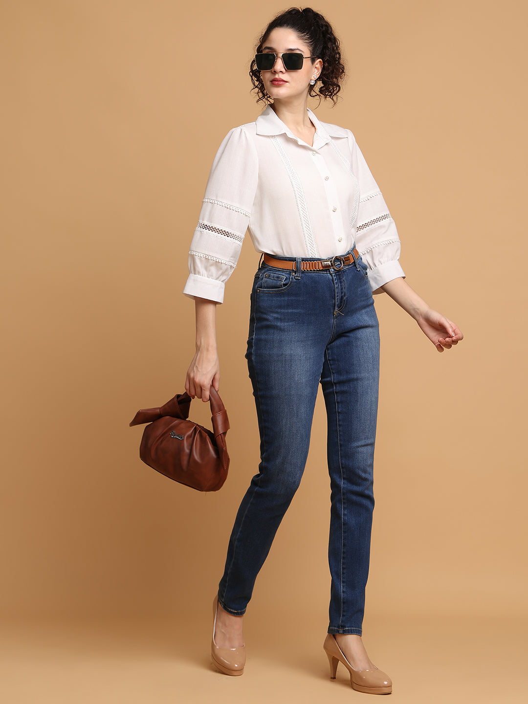 Blanc9 Women White Shirt With Lace Detail