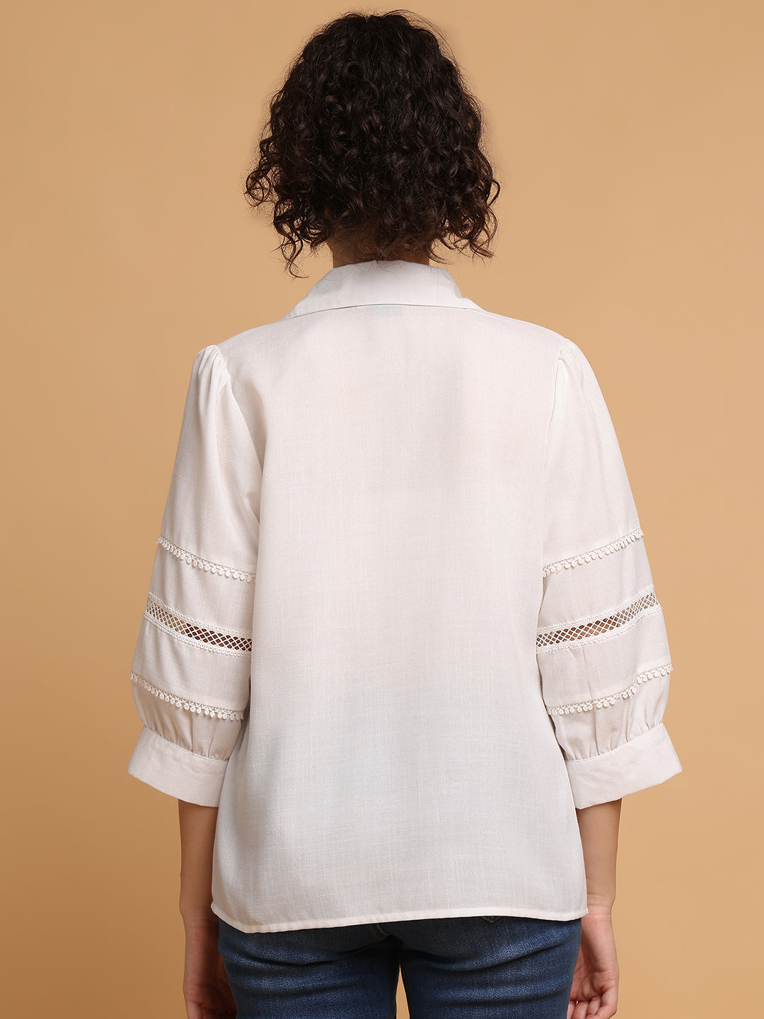 Blanc9 Women White Shirt With Lace Detail