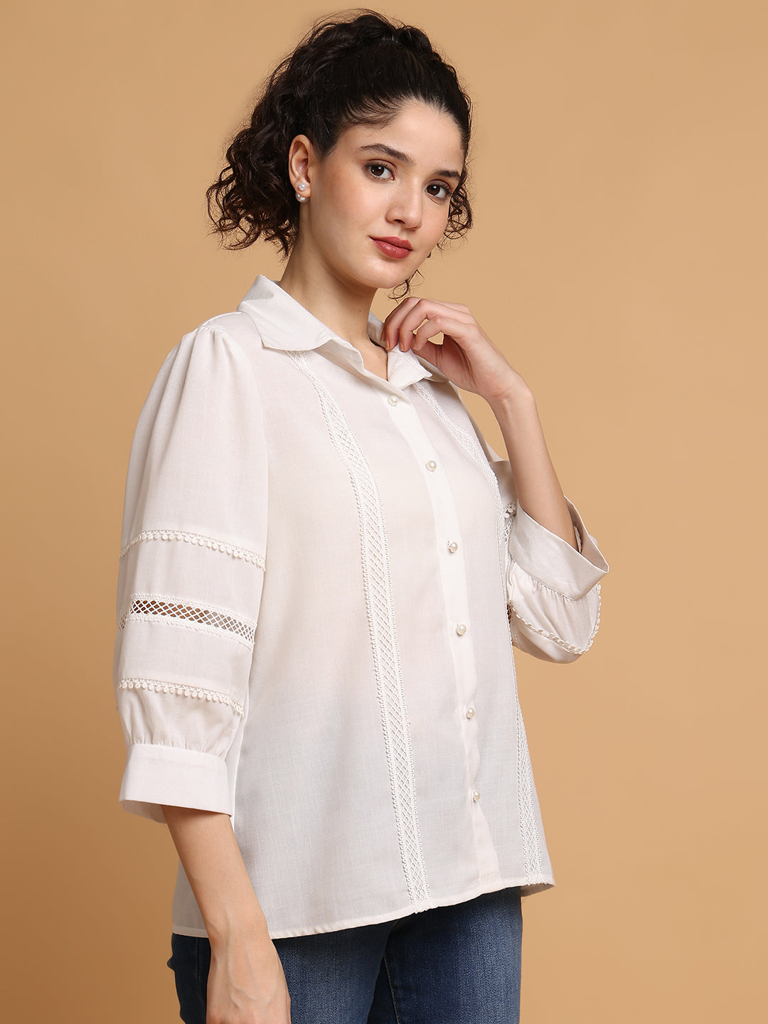 Blanc9 Women White Shirt With Lace Detail