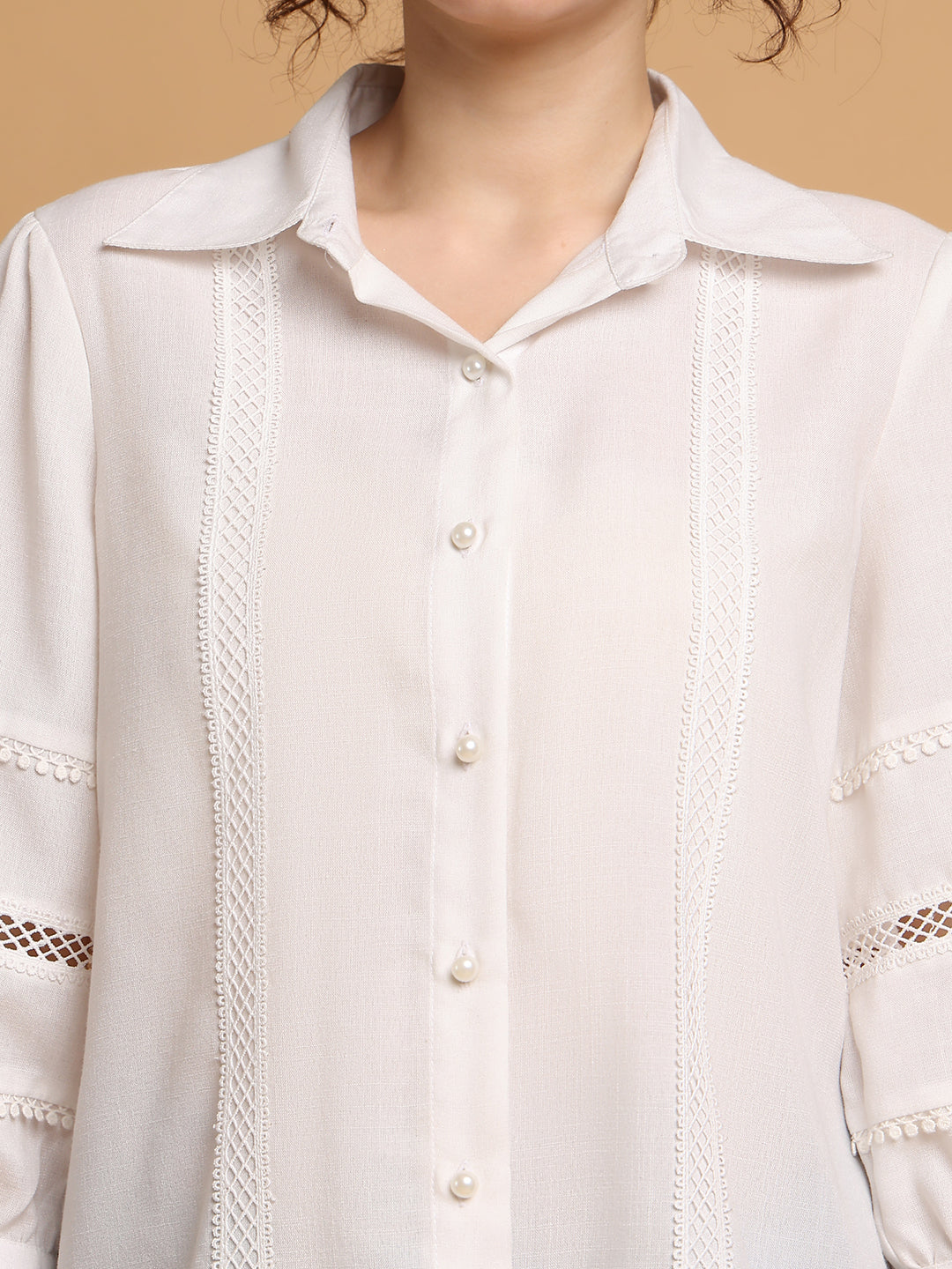 Blanc9 Women White Shirt With Lace Detail