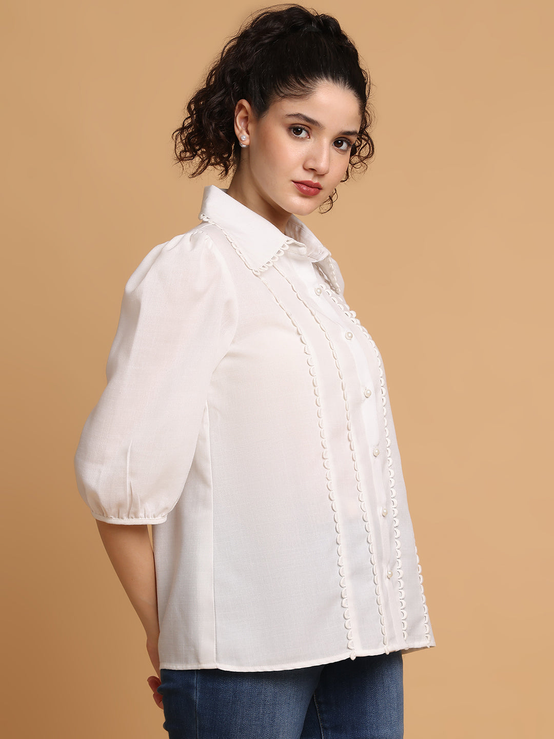 Blanc9 Women White Shirt With Loop Detail