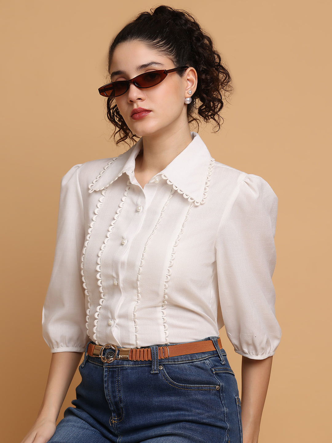 Blanc9 Women White Shirt With Loop Detail