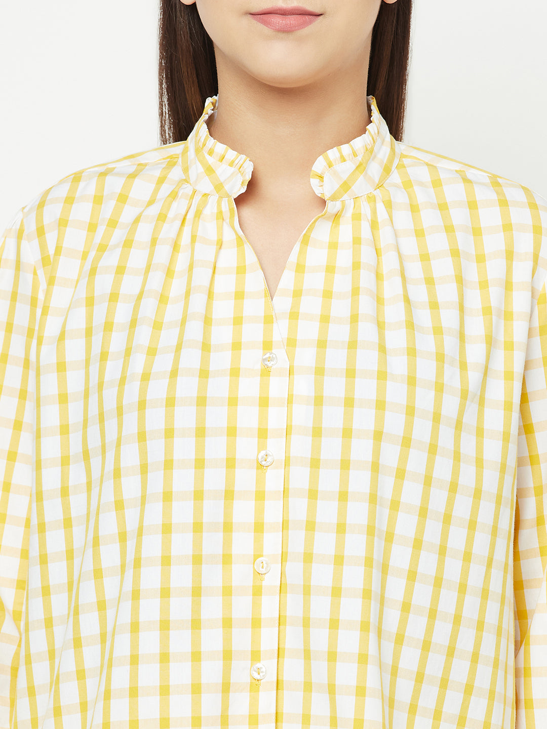 Blanc9 Yellow Checkered With Sleeve Detail Pyjama Set-B9NW26