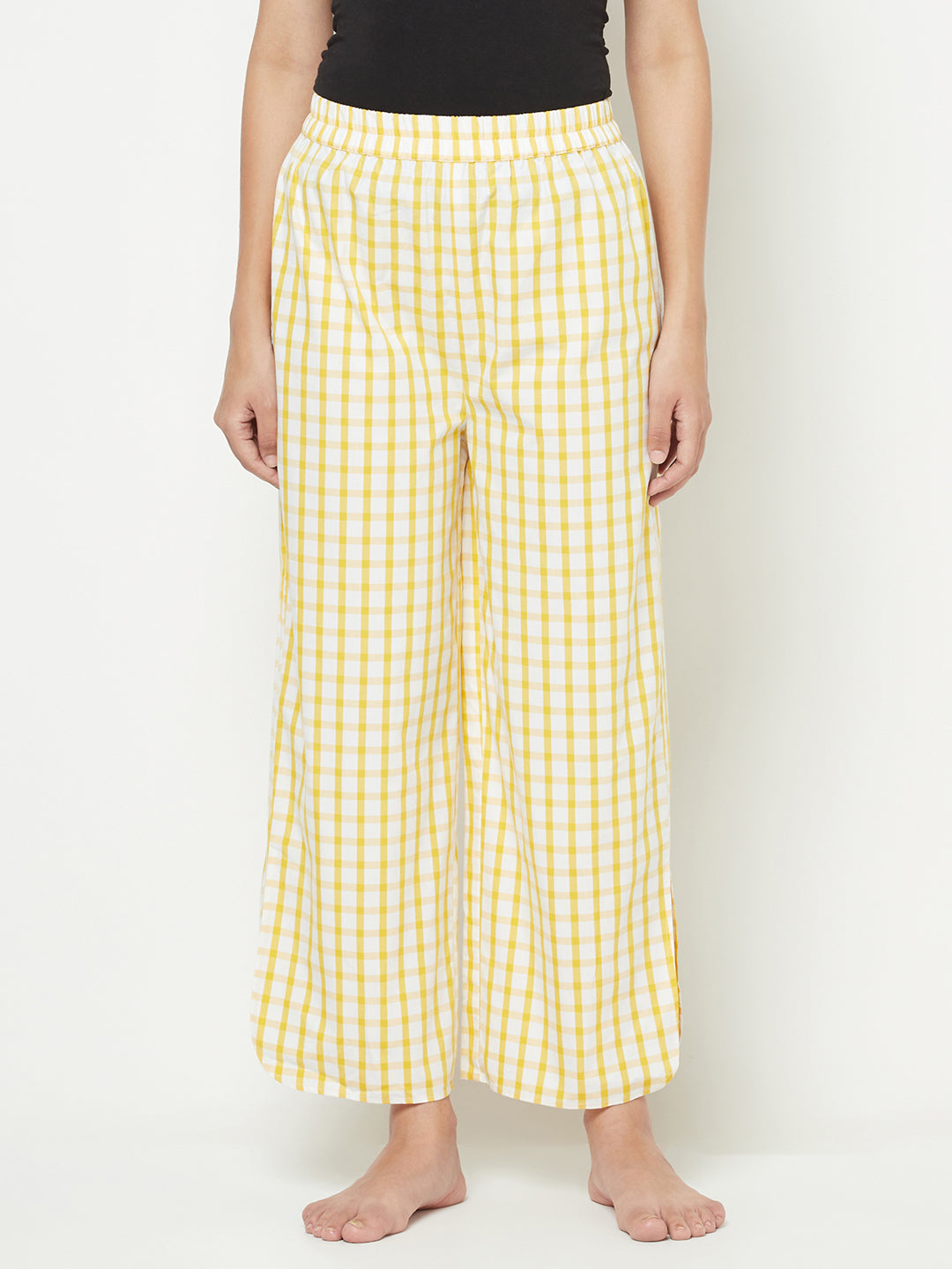 Blanc9 Yellow Checkered With Sleeve Detail Pyjama Set-B9NW26