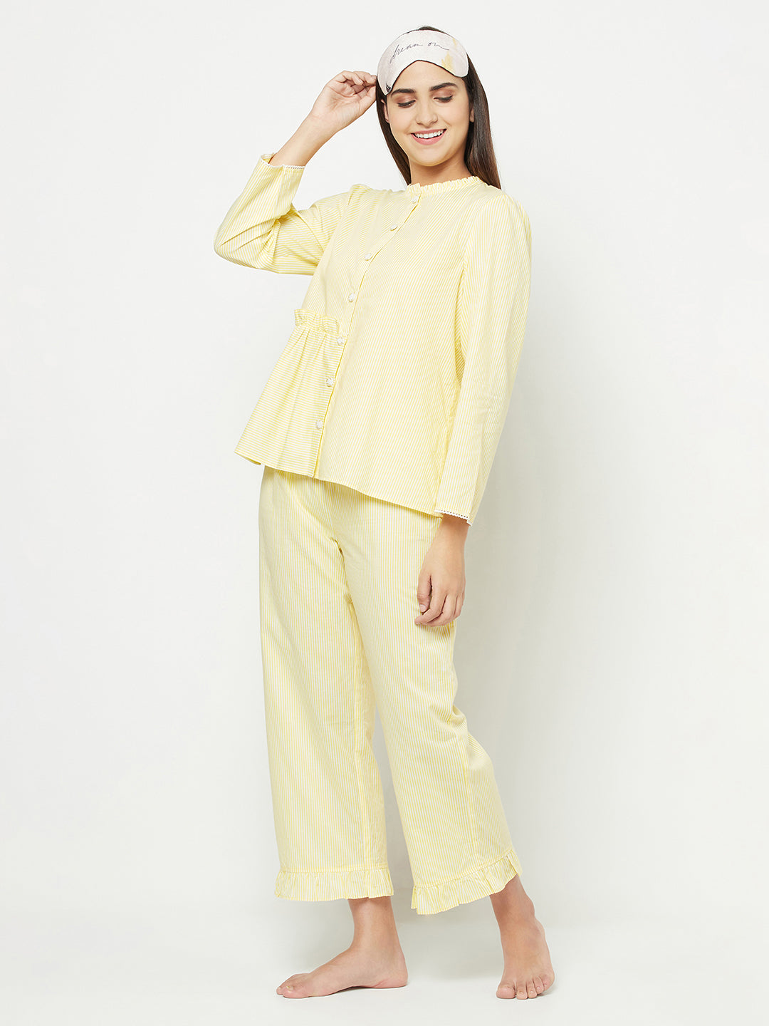 Blanc9 Yellow One Side Frilled Pyjama Set-B9NW28