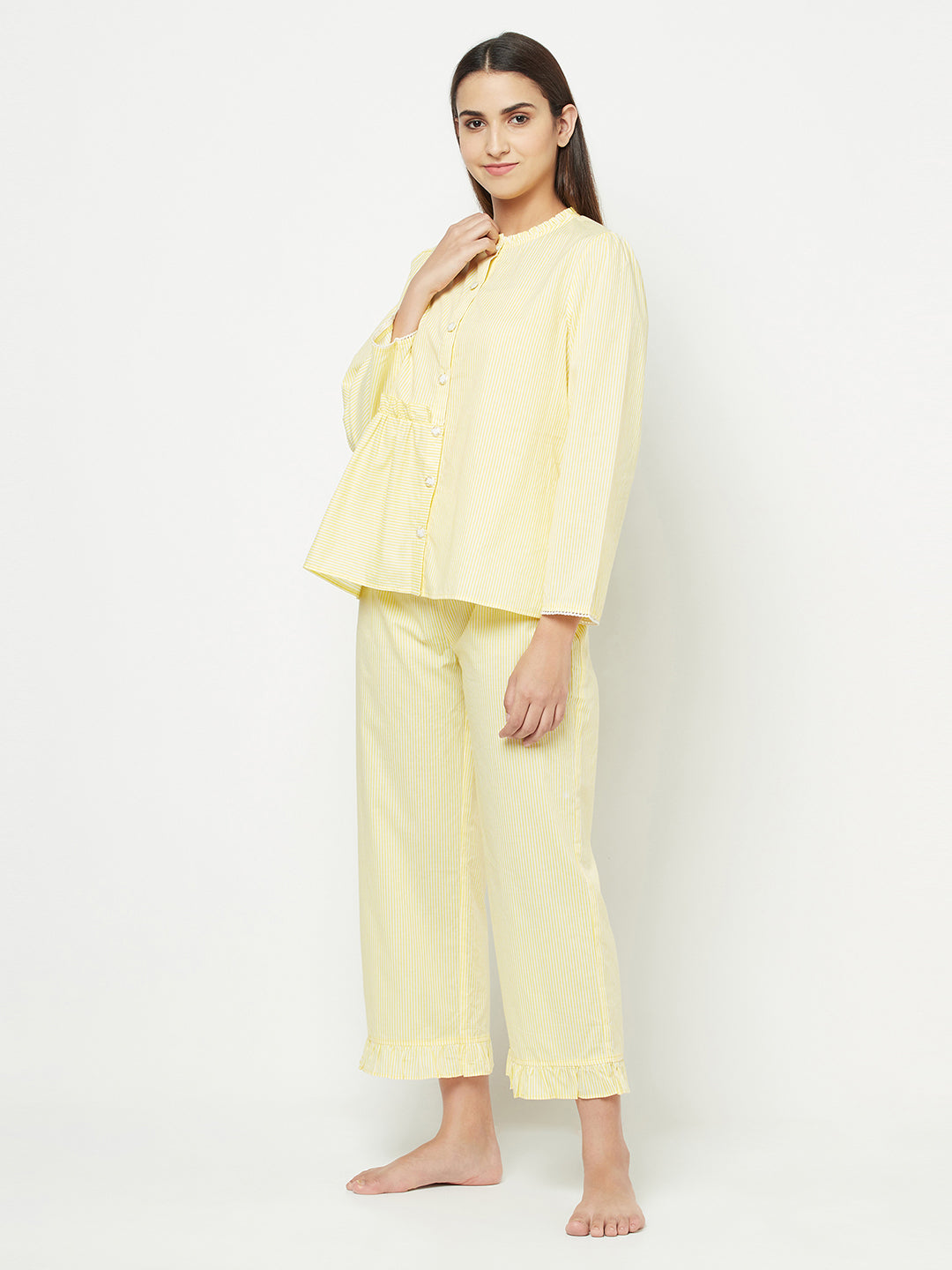 Blanc9 Yellow One Side Frilled Pyjama Set-B9NW28