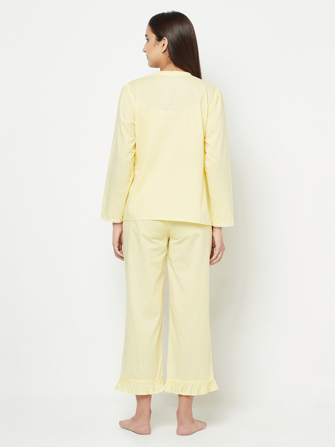 Blanc9 Yellow One Side Frilled Pyjama Set-B9NW28