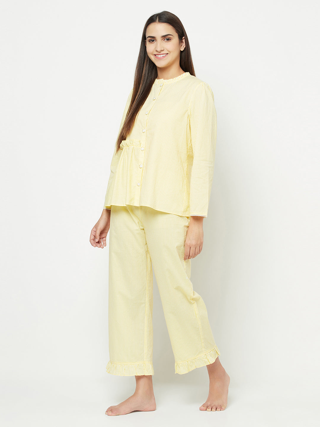 Blanc9 Yellow One Side Frilled Pyjama Set-B9NW28