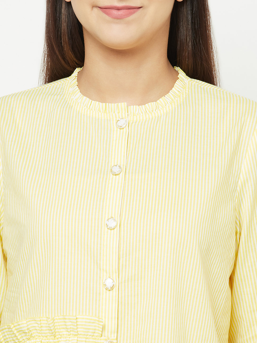 Blanc9 Yellow One Side Frilled Pyjama Set-B9NW28