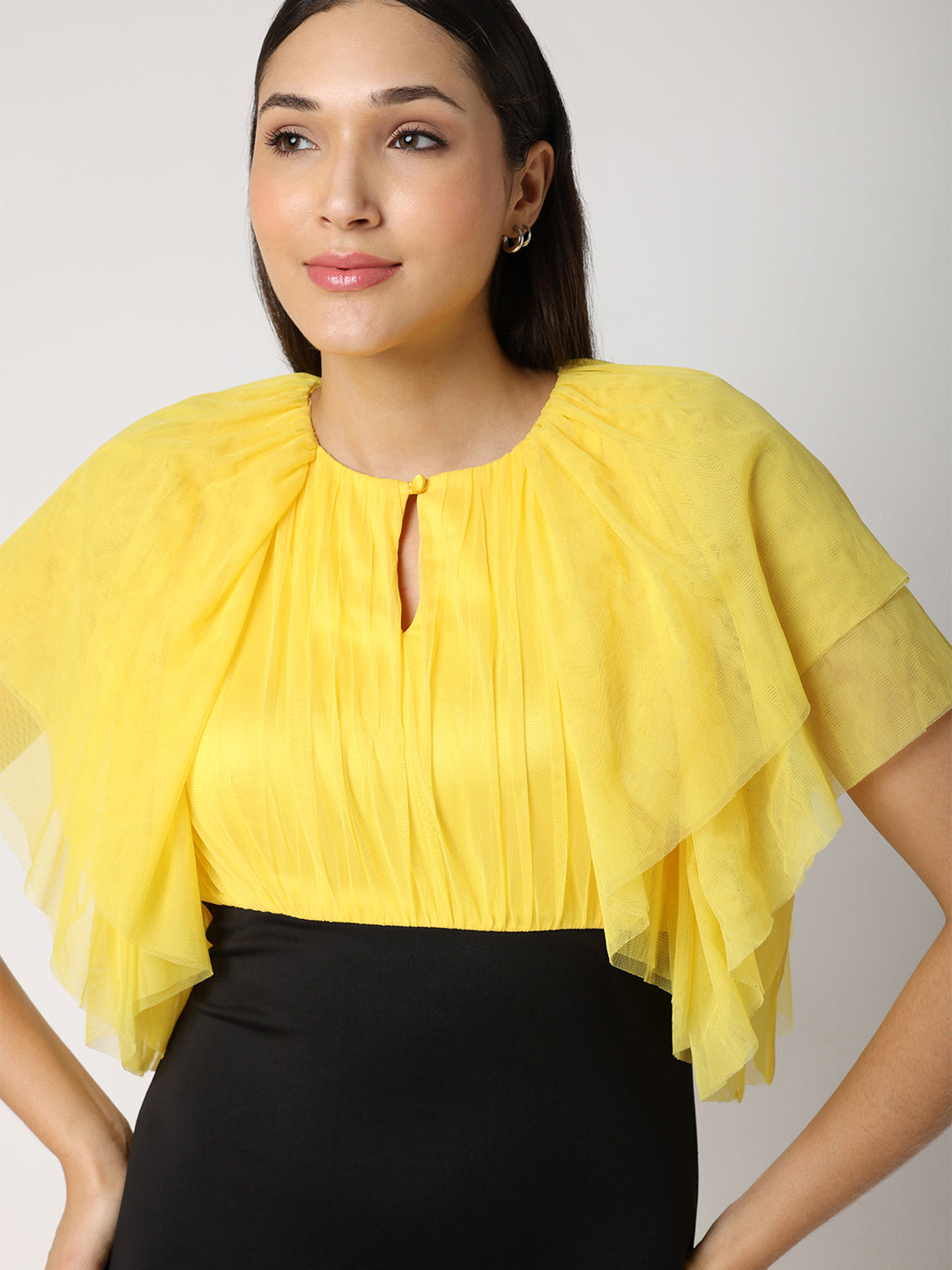 Yellow Party Dress with Flutter Sleeves